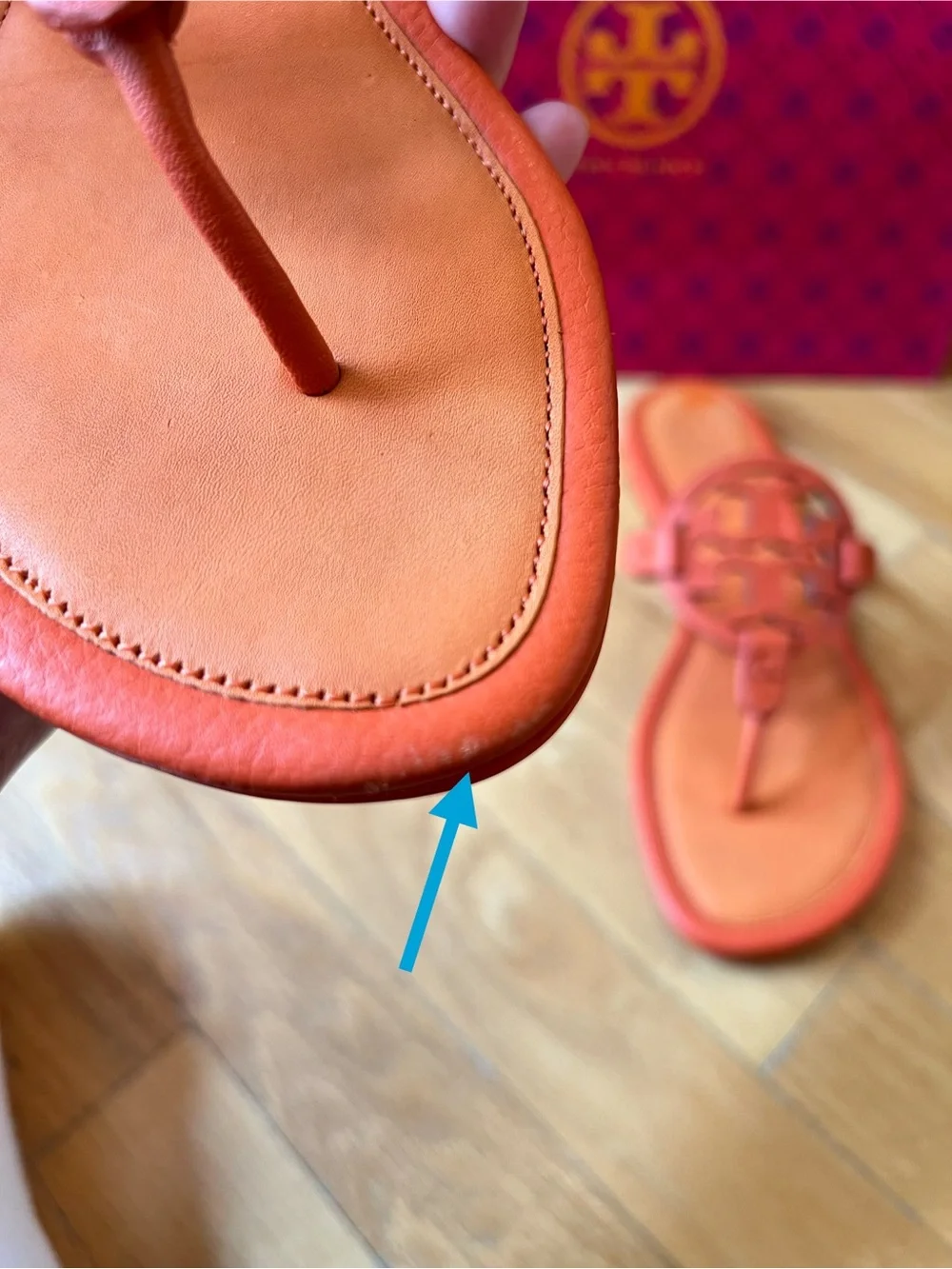 Tory Burch Orange Two-Toned Tumbled Leather Miller Sandals